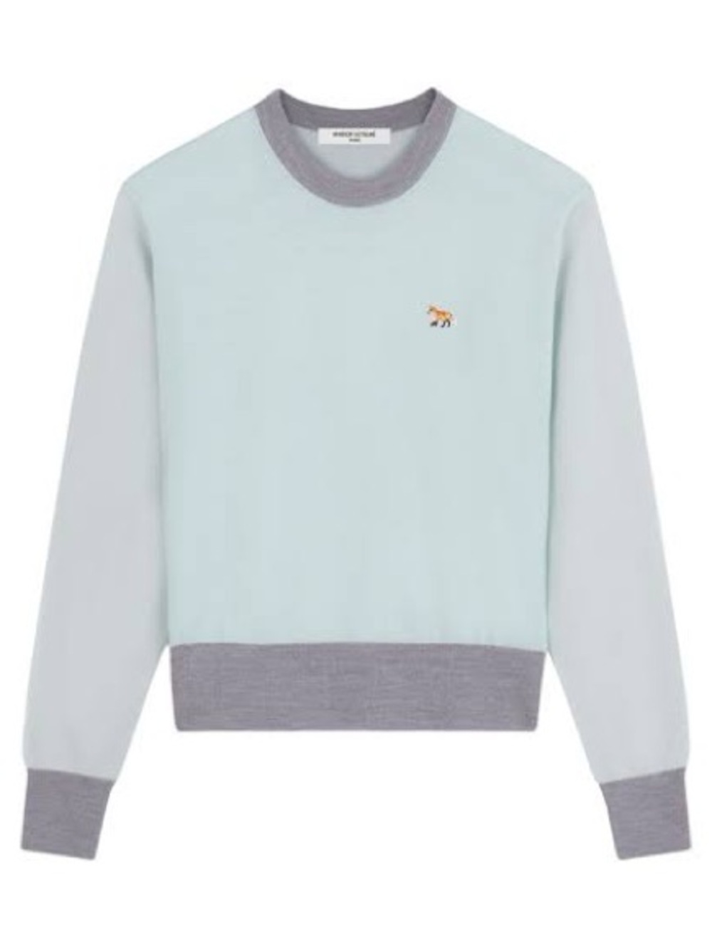 MAISON KITSUNÉ Mint Crewneck with Gray Rib Trim